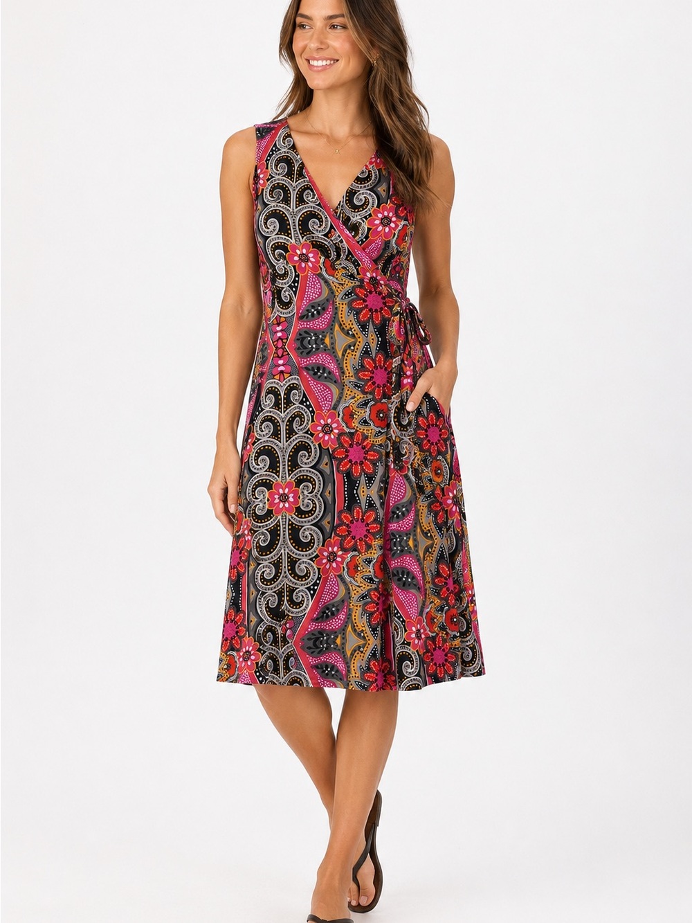 prAna Breathe Faux Wrap Dress Paisley Floral Print Sleeveless Size M‎